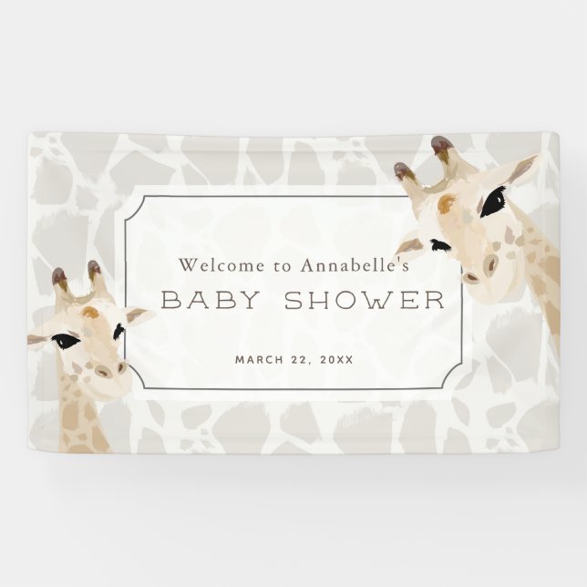 Giraffe Beige Watercolor Baby Shower Welcome Sign (Horizontal)