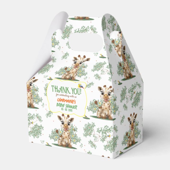 Giraffe Bird Safari Neutral Baby Shower Favor Box (Front Side)