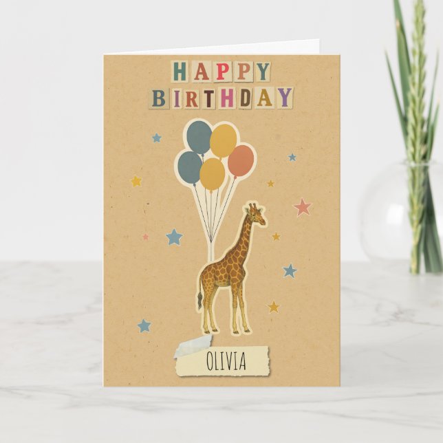 Giraffe Birthday Card – Personalized Name (Front)