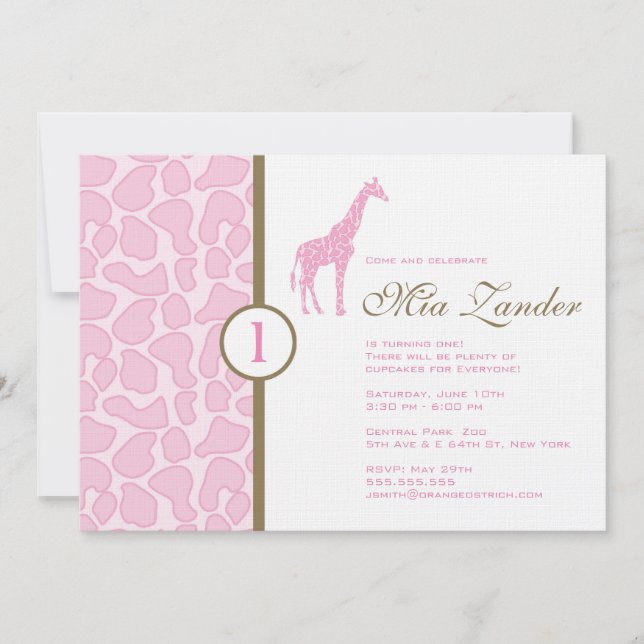 Giraffe Birthday Invitation - Girl (Front)