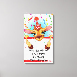 Giraffe Birthday Memento Canvas Print