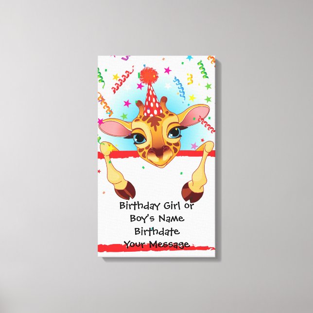 Giraffe Birthday Memento Canvas Print (Front)