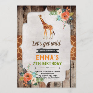 Giraffe birthday shower party invitation