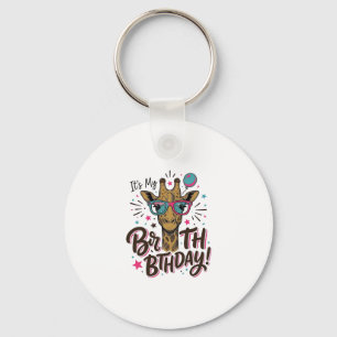 Giraffe Birthday Vintage Engraving Party Shirt_1 Keychain