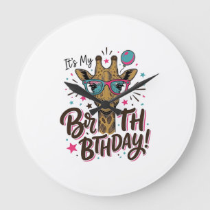 Giraffe Birthday Vintage Engraving Party Shirt_1 Large Clock