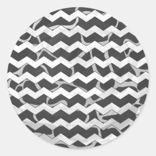 Giraffe Black and Grey Chevron Pattern Classic Round Sticker