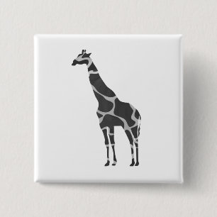 Giraffe Black and Grey Silhoutte 2 Inch Square Button