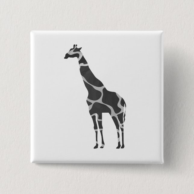Giraffe Black and Grey Silhoutte 2 Inch Square Button (Front)