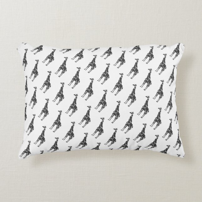 Giraffe Black and Grey Silhoutte Decorative Pillow (Front)