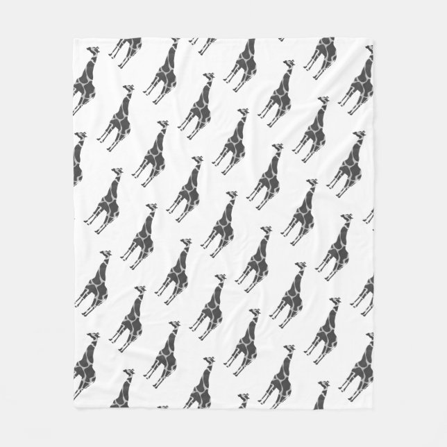 Giraffe Black and Grey Silhoutte Fleece Blanket (Front)