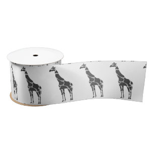 Giraffe Black and Grey Silhoutte Satin Ribbon