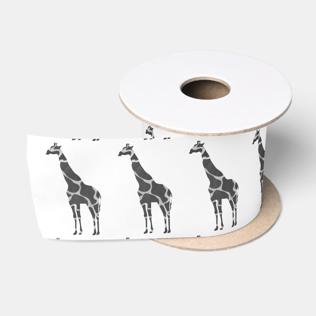 Giraffe Black and Grey Silhoutte Satin Ribbon (Spool)