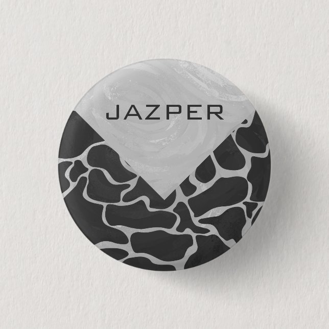Giraffe Black and Light Grey Monogram 1 Inch Round Button (Front)