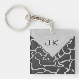 Giraffe Black and Light Grey Monogram Keychain