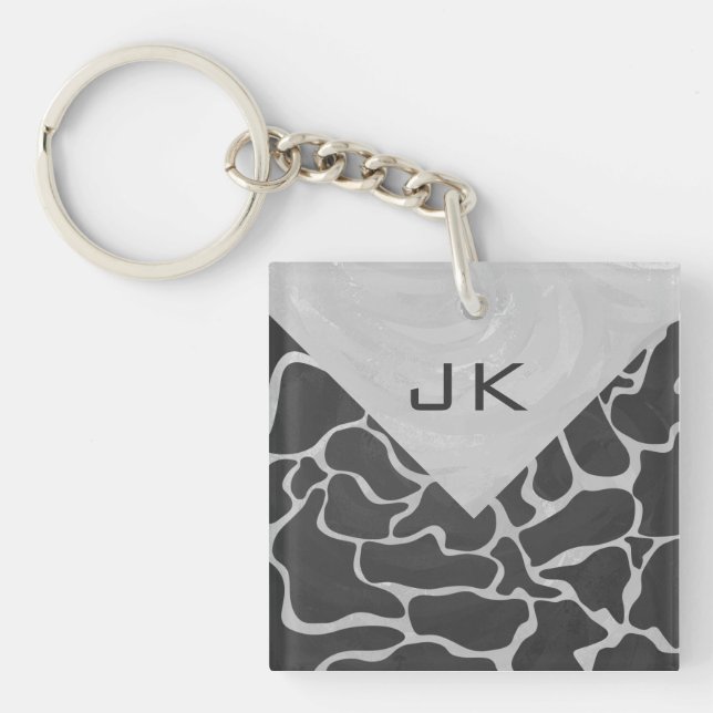 Giraffe Black and Light Grey Monogram Keychain (Front)