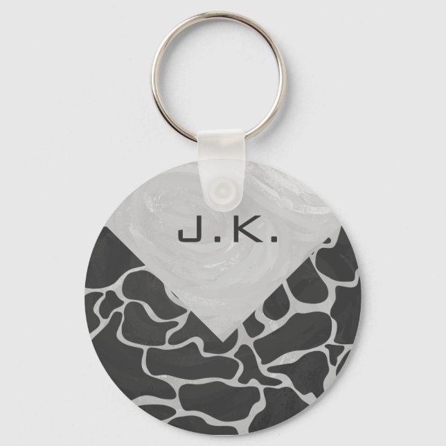 Giraffe Black and Light Grey Monogram Keychain (Front)