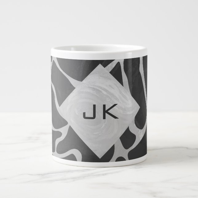 Giraffe Black and Light Grey Monogram Large Coffee Mug (Front)