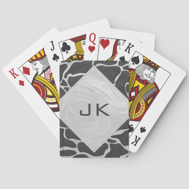 Giraffe Black and Light Grey Monogram Playing Cards (Back)