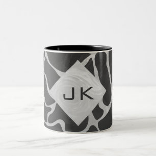 Giraffe Black and Light Grey Monogram Two-Tone Coffee Mug