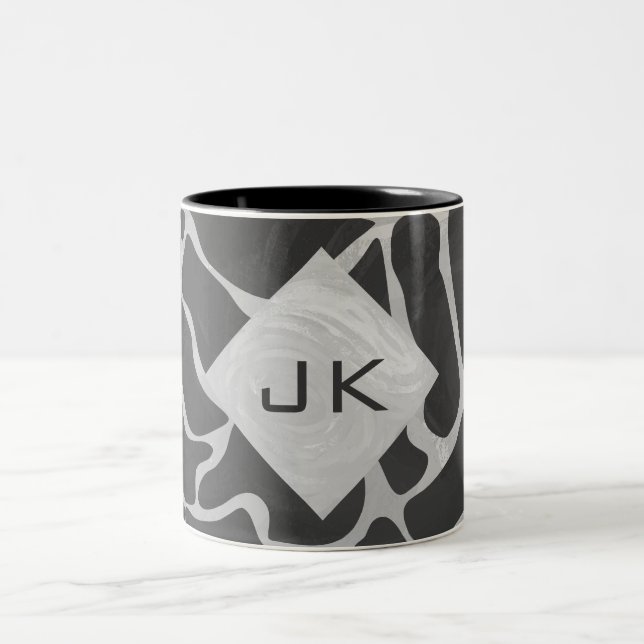 Giraffe Black and Light Grey Monogram Two-Tone Coffee Mug (Center)