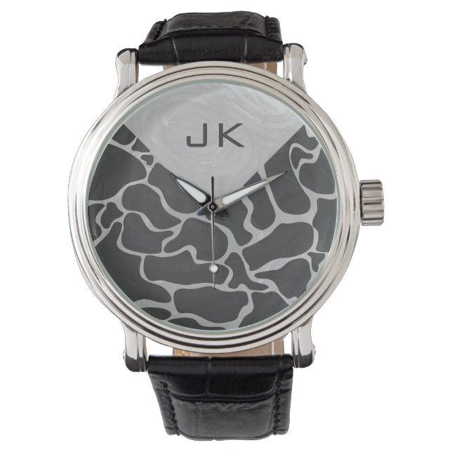 Giraffe Black and Light Grey Monogram Watch (Front)