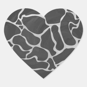 Giraffe Black and Light Grey Print Heart Sticker