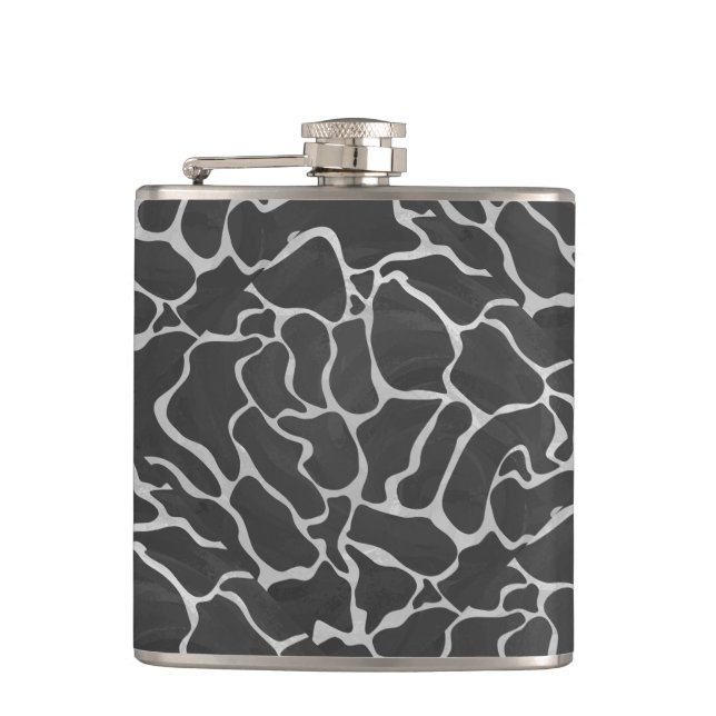 Giraffe Black and Light Grey Print Hip Flask (Front)