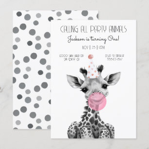 Giraffe black and white Birthday Party Invitation