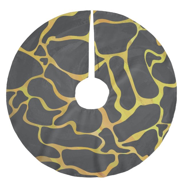 Giraffe Black and Yellow Print Brushed Polyester Tree Skirt (Front)