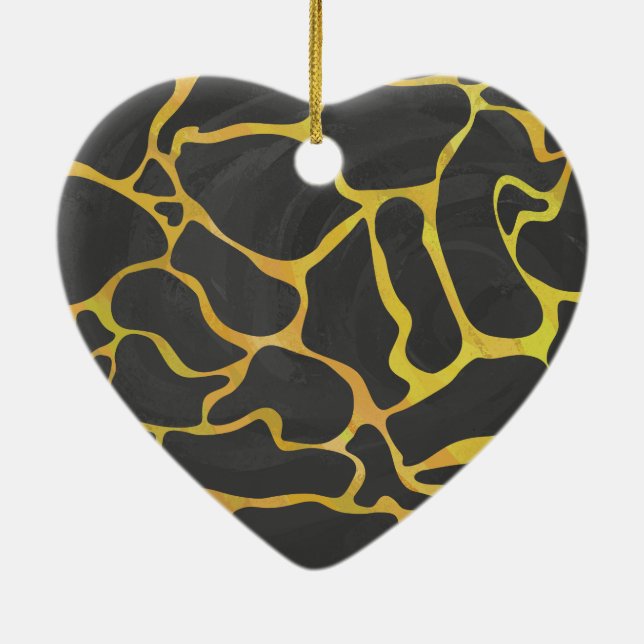 Giraffe Black and Yellow Print Ceramic Ornament (Back)
