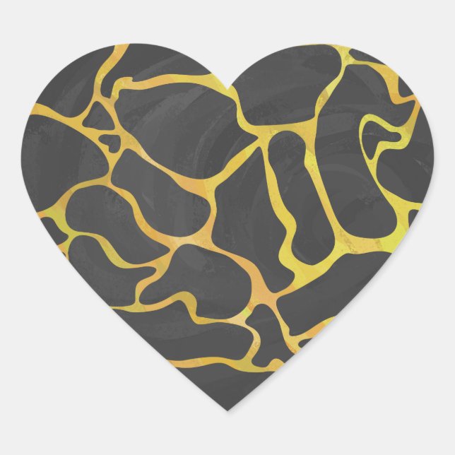 Giraffe Black and Yellow Print Heart Sticker (Front)