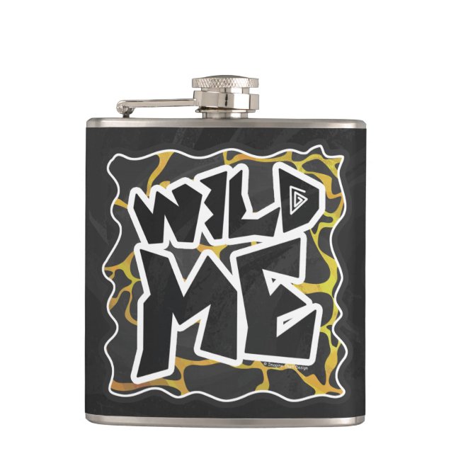 Giraffe Black and Yellow Print Hip Flask (Front)
