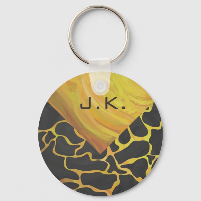 Giraffe Black and Yellow Print Keychain (Front)