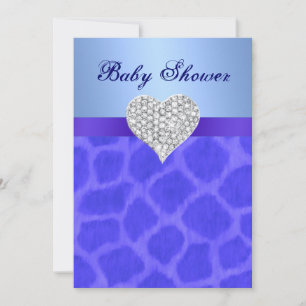 Giraffe Bleue Diamond Coeur Baby shower Invitation