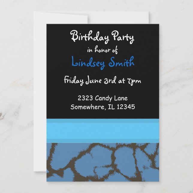 Giraffe Bleue Fourrure Motif Invitation Anniversai (Devant)