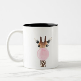 Giraffe blowing bubblegum Two-Tone coffee mug