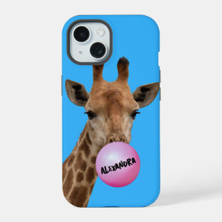 Giraffe Blowing Gum Bubble iPhone 15 Case