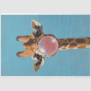 Giraffe Blowing Pink Bubblegum Bubble Decoupage Tissue Paper