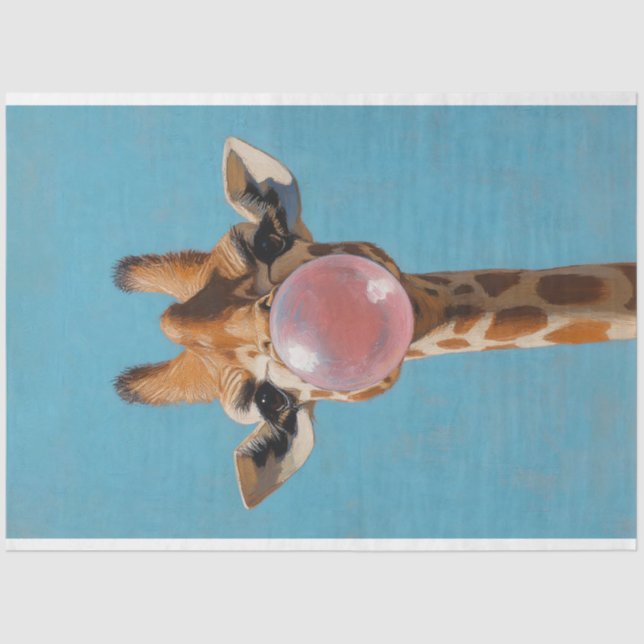 Giraffe Blowing Pink Bubblegum Bubble Decoupage Tissue Paper (Front)