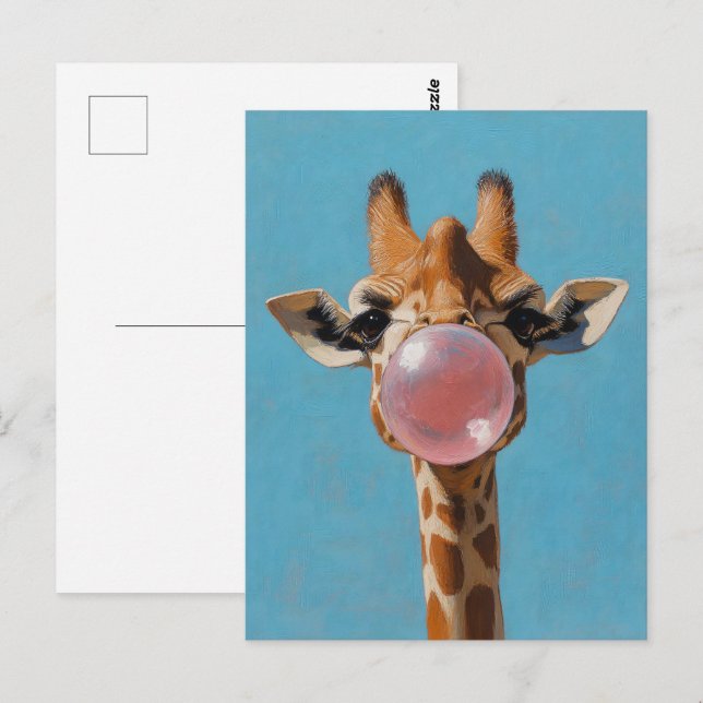 Giraffe Blowing Pink Bubblegum Bubble Postcard (Front/Back)