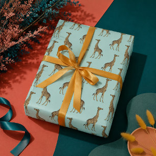 Giraffe Blue and Golden Wrapping Paper