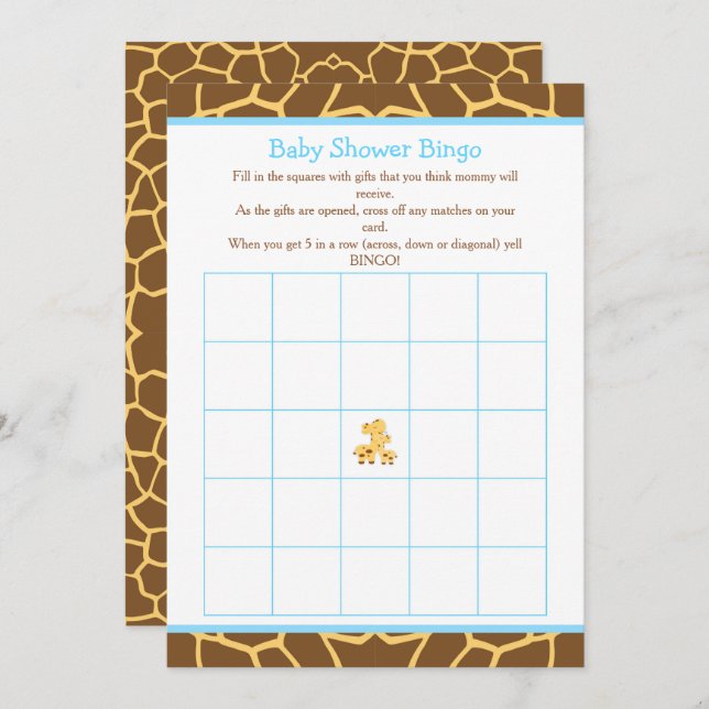 Giraffe Blue Boy Baby Shower Bingo Invitation (Front/Back)
