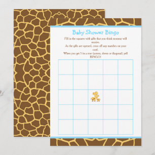 Giraffe Blue Boy Baby Shower Bingo Invitation