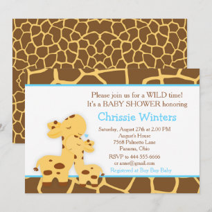 Giraffe Blue Boy Baby Shower Invitation