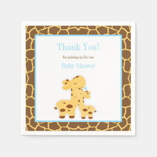 Giraffe Blue Boy Baby Shower Paper Napkin