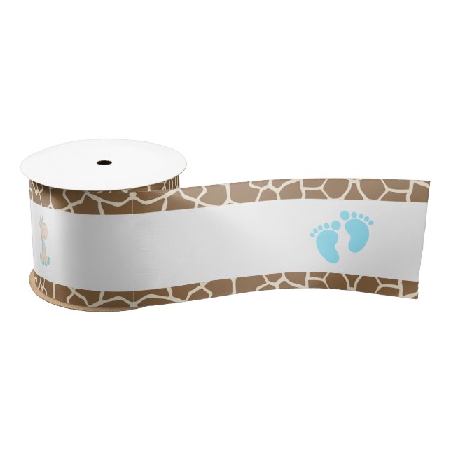 Giraffe Blue Boy Baby Shower Satin Ribbon (Spool)