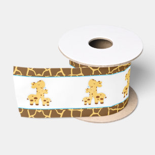 Giraffe Blue Boy Baby Shower Satin Ribbon