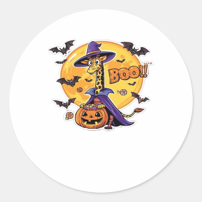 Giraffe Boo Halloween Classic T-Shirt_7 Classic Round Sticker (Front)