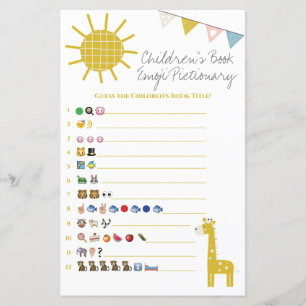 Giraffe Book Emoji Pictionary Baby Shower Game