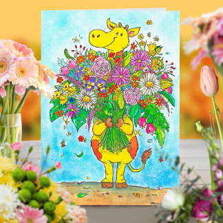 Giraffe bouquet greeting card by Nicole Janes
